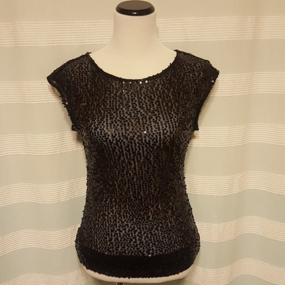 Black mesh, sequin shirt - Picture 1 of 3